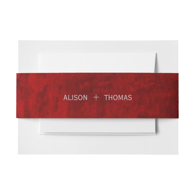 Elegant Red with scratches Wedding  Invitation Belly Band (Front Example)
