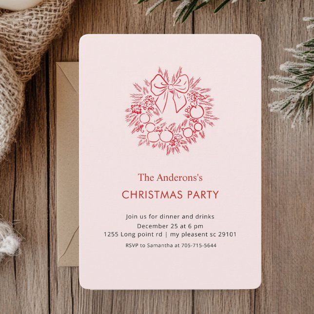Elegant Red Wreath Christmas Party  Invitation (Creator Uploaded)