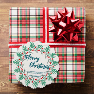 Elegant Red Wreath Holly Berries merry Xmas tree Decoration Card