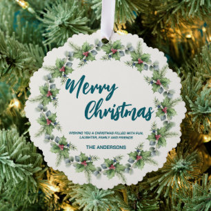 Elegant Red Wreath Holly Berries merry Xmas tree Decoration Card