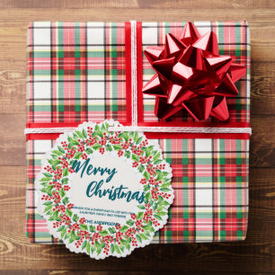 Elegant Red Wreath Holly Berries merry Xmas tree Decoration Card