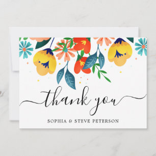 Elegant Red Yellow And Blue Flowers Wedding Thank You Card