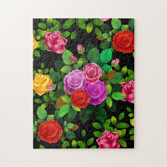 Elegant Red Yellow Pink And Purple Rose Flower Jigsaw Puzzle (Vertical)