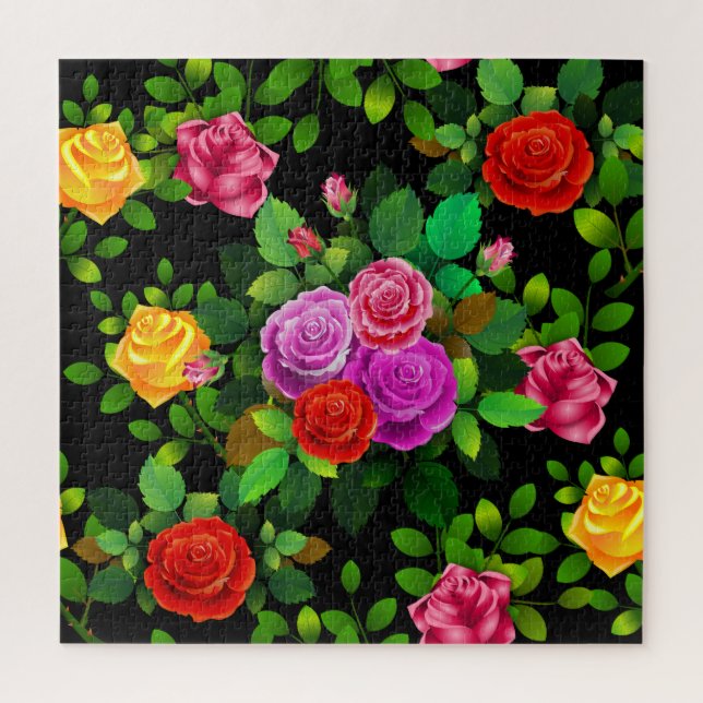 Elegant Red Yellow Pink And Purple Rose Flower Jigsaw Puzzle (Vertical)