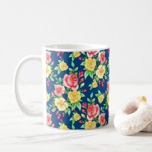 Elegant Red Yellow Rose Floral Pattern Coffee Mug