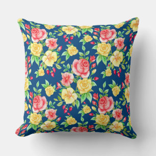 Elegant Red Yellow Rose Floral Pattern Cushion