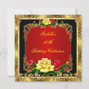 Elegant Red Yellow Roses Gold Birthday Party Invitation