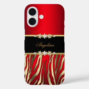 Elegant Red Zebra Black Gold iPhone 16 Case