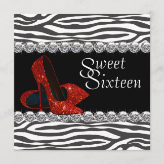 Elegant Red Zebra Sweet 16 Party Invitation