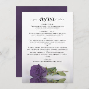 Elegant Reflecting Amethyst Purple Rose Wedding Menu