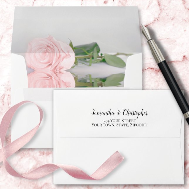 Elegant Reflecting Blush Pink Rose Wedding Envelope (Creator Uploaded)