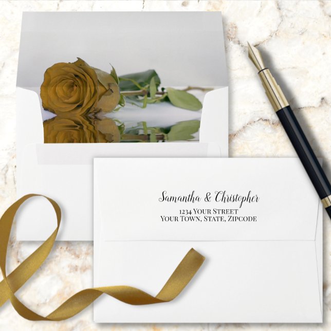 Elegant Reflecting Gold Ochre Rose Wedding Envelope (Creator Uploaded)