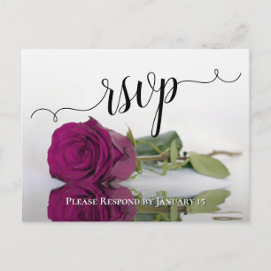 Elegant Reflecting Magenta Rose Wedding RSVP Postcard