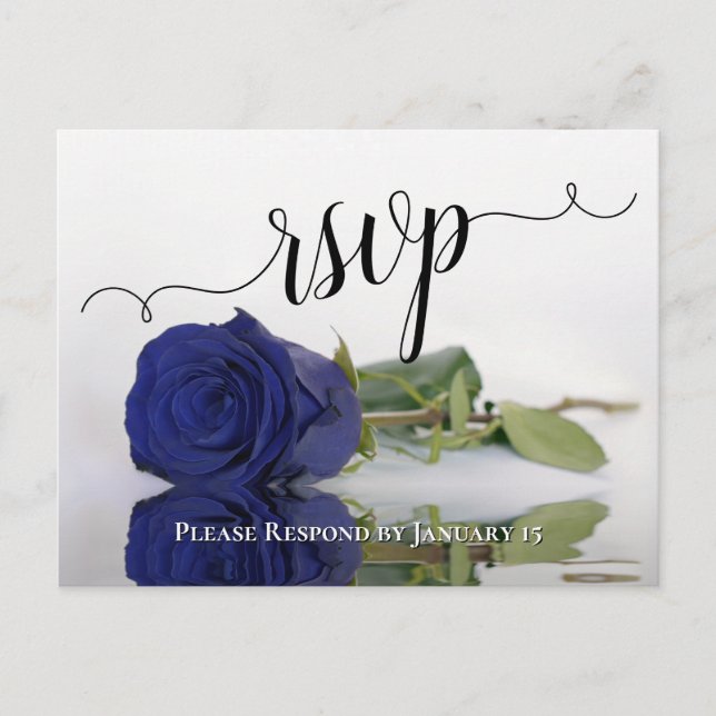 Elegant Reflecting Navy Blue Rose Wedding RSVP Postcard (Front)