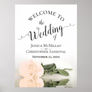 Elegant Reflecting Peach Rose Chic Wedding Welcome Poster