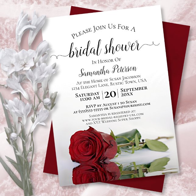 Elegant Reflecting Red Rose Bridal Shower Invitation (Creator Uploaded)