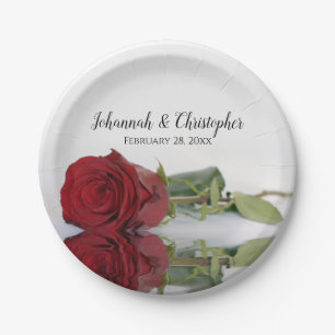 Elegant Reflecting Red Rose Romantic Wedding Paper Plate