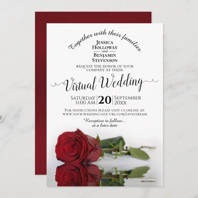 Elegant Reflecting Red Rose Virtual Wedding Invitation (Front/Back)