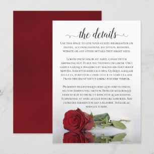 Elegant Reflecting Red Rose Wedding Details Enclosure Card