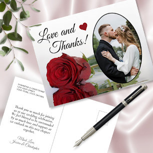 Elegant Reflecting Red Rose Wedding Love & Thanks Postcard