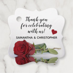 Elegant Reflecting Red Rose Wedding Thank You Favour Tags