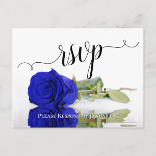 Elegant Reflecting Royal Blue Rose Wedding RSVP Postcard