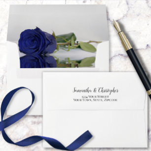 Elegant Reflecting Royal or Navy Blue Rose Wedding Envelope
