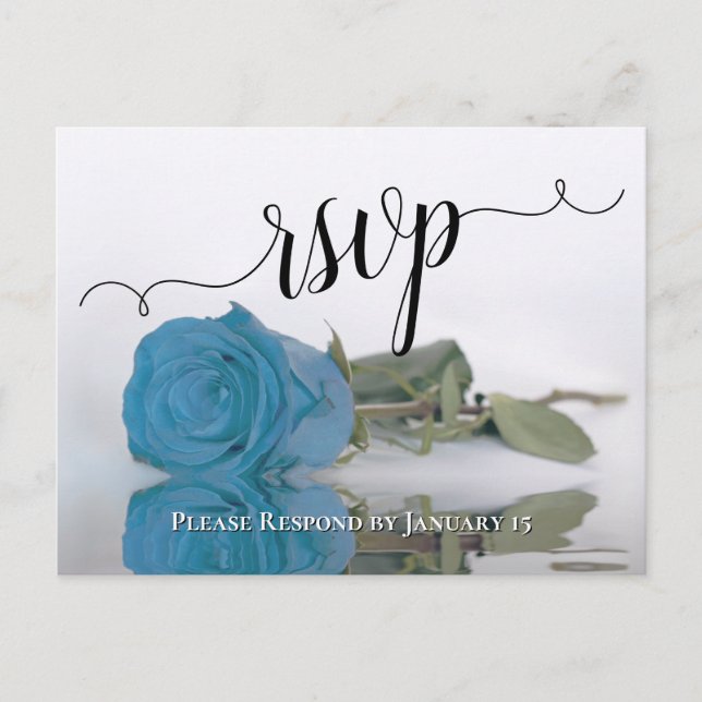 Elegant Reflecting Sky Blue Rose Wedding RSVP Postcard (Front)