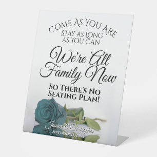 Elegant Reflecting Teal Rose Open Seating Wedding Pedestal Sign