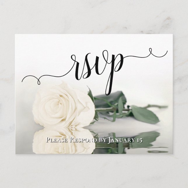 Elegant Reflecting White Ivory Rose Wedding RSVP Postcard (Front)