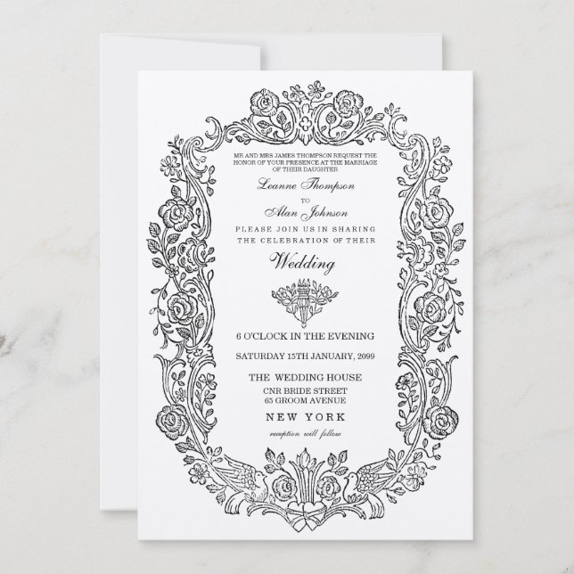 Elegant Regal Fairytale Birds Border Wedding Invit Invitation (Front)
