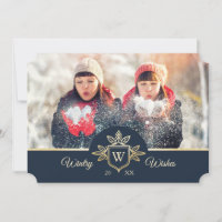 Elegant & Regal Family Monogram Gold & Navy Photo