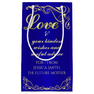 Elegant Regal Golden and Royal Blue Baby Shower Small Gift Bag