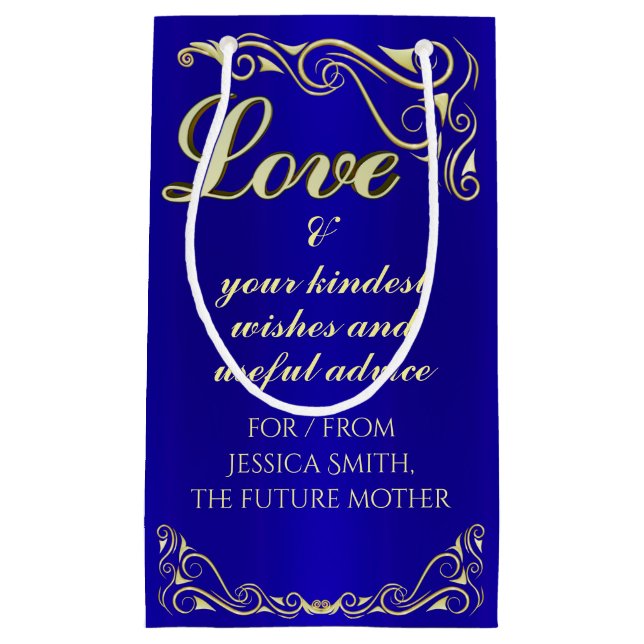 Elegant Regal Golden and Royal Blue Baby Shower Small Gift Bag (Front)