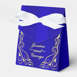Elegant Regal Golden and Royal Blue Wedding Favour Box