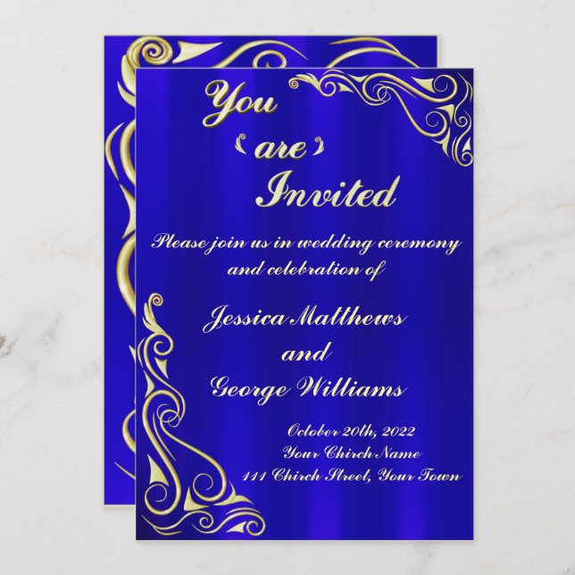 Elegant Regal Golden Flourish Typography Invitation (Front/Back)