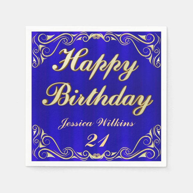 Elegant Regal Golden Typography Birthday Napkin (Front)