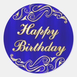 Elegant Regal Golden Typography Happy Birthday Classic Round Sticker
