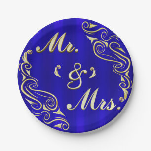 Elegant Regal Golden Typography MR & MRS Wedding Paper Plate