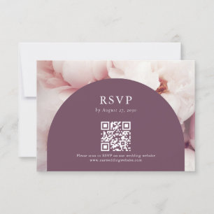Elegant Regal Purple Peonies QR Code Wedding RSVP Card