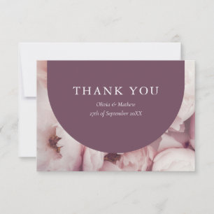 Elegant Regal Purple Peonies Roses Message Wedding Thank You Card