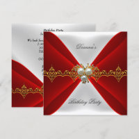 Elegant Regal Red Birthday Gold Jewel White Silk