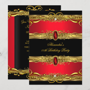Elegant Regal Red Black Gold Birthday Party Invitation