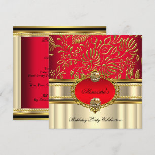 Elegant Regal Red Cream Gold Damask Birthday Invitation