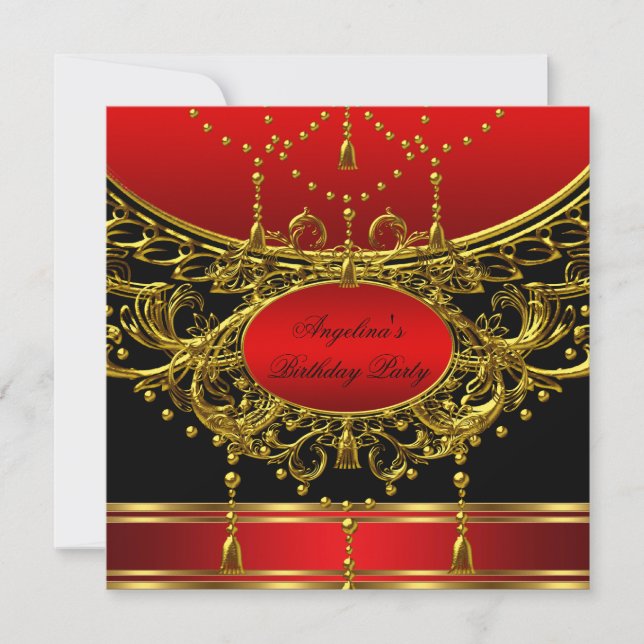 Elegant Regal Red Gold Birthday Party Invitation (Front)