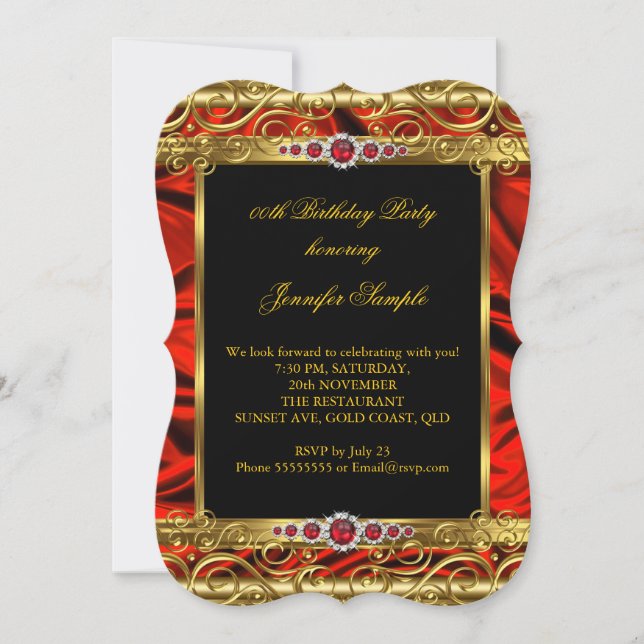 Elegant Regal Red Gold Damask Pearl Birthday Party Invitation (Front)