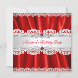Elegant Regal Red Pearl Diamond Lace Party Invitation