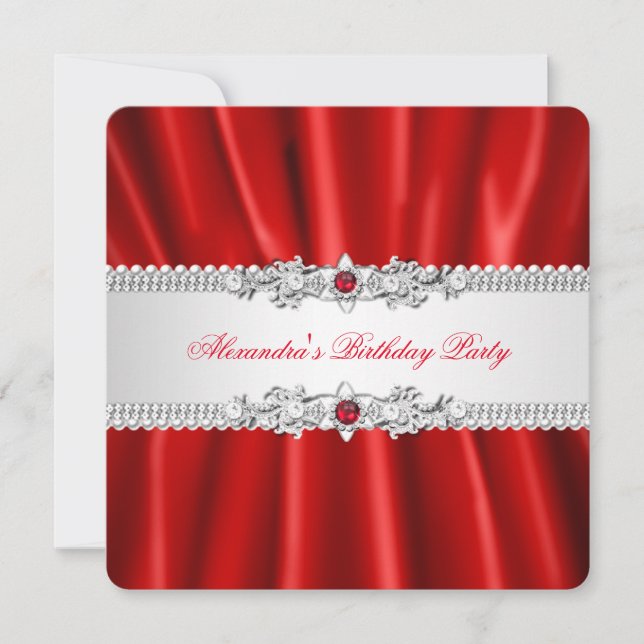 Elegant Regal Red Pearl Diamond Party Invitation (Front)