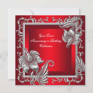 Elegant Regal red Silver Floral Party Invitation