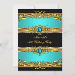 Elegant Regal Teal Black Gold Birthday Party Invitation